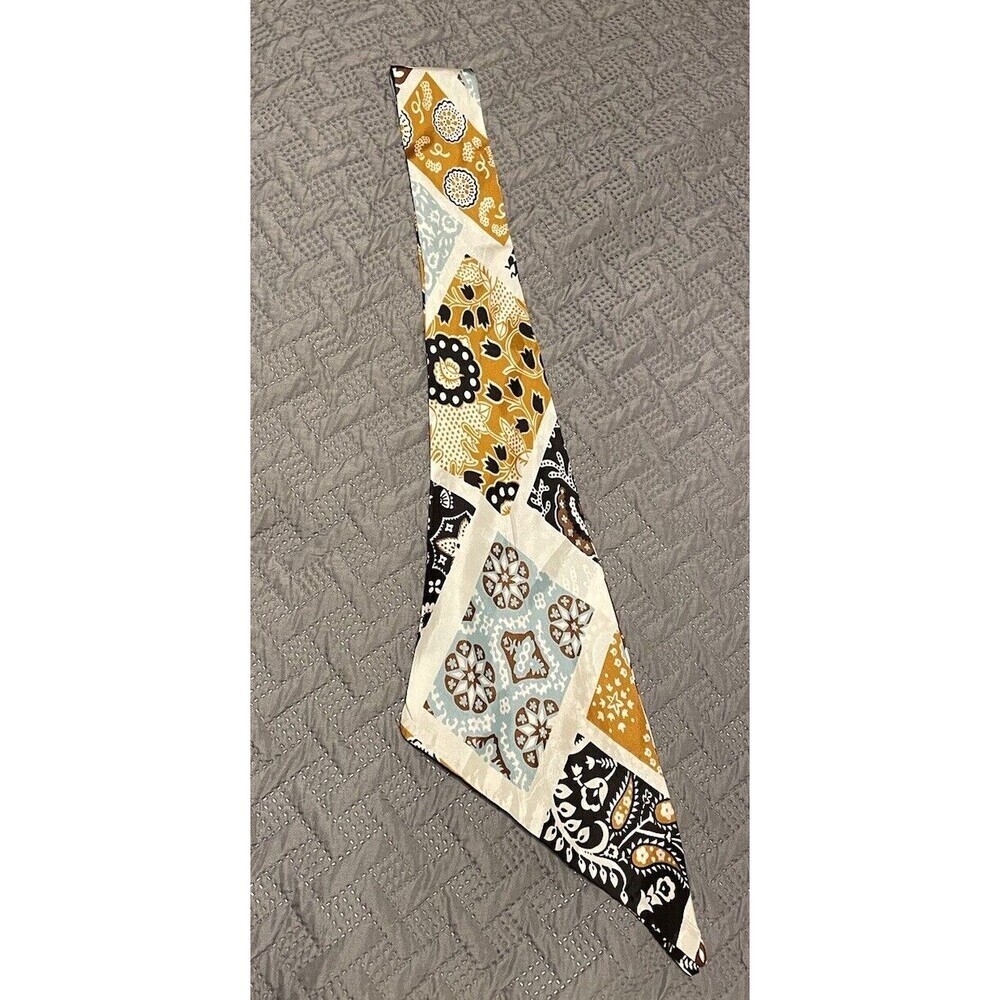 Silk Ponytail Head Scarf Paisley Floral Purse Scarf Mustard Yellow Pale Blue